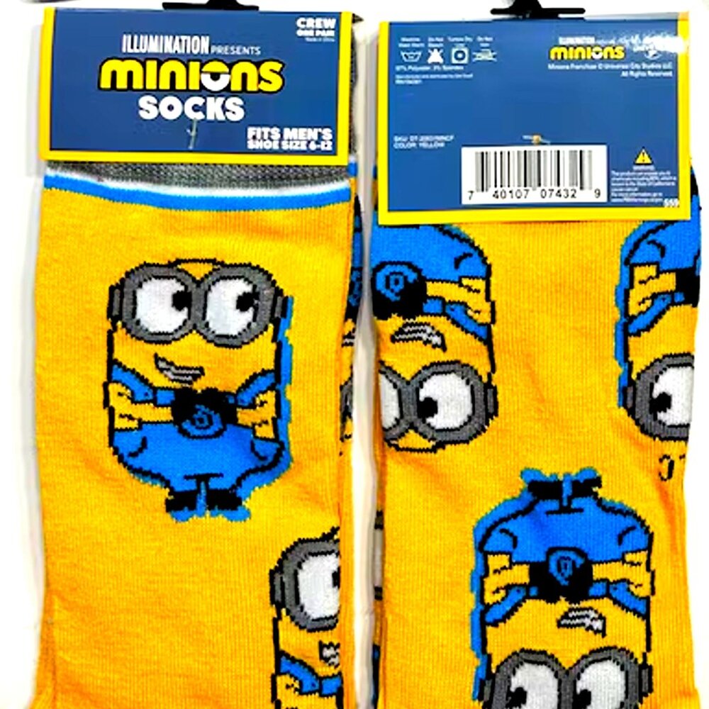 Men's Fashion Novelty Casual Fun MINIONS Crew SOCKS Size 6-12